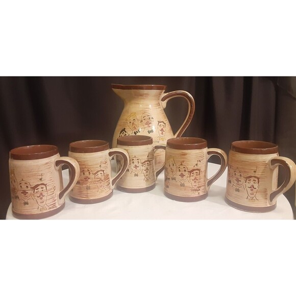 Nasco "Sweet Adeline" Handpainted 1950s Pottery Pitcher & Mugs (5) Barbershop - Picture 3 of 9